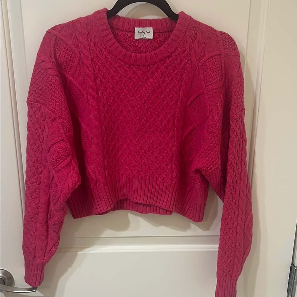 Sunday Best Women's Hot Pink Cable Knit Cropped Sweater